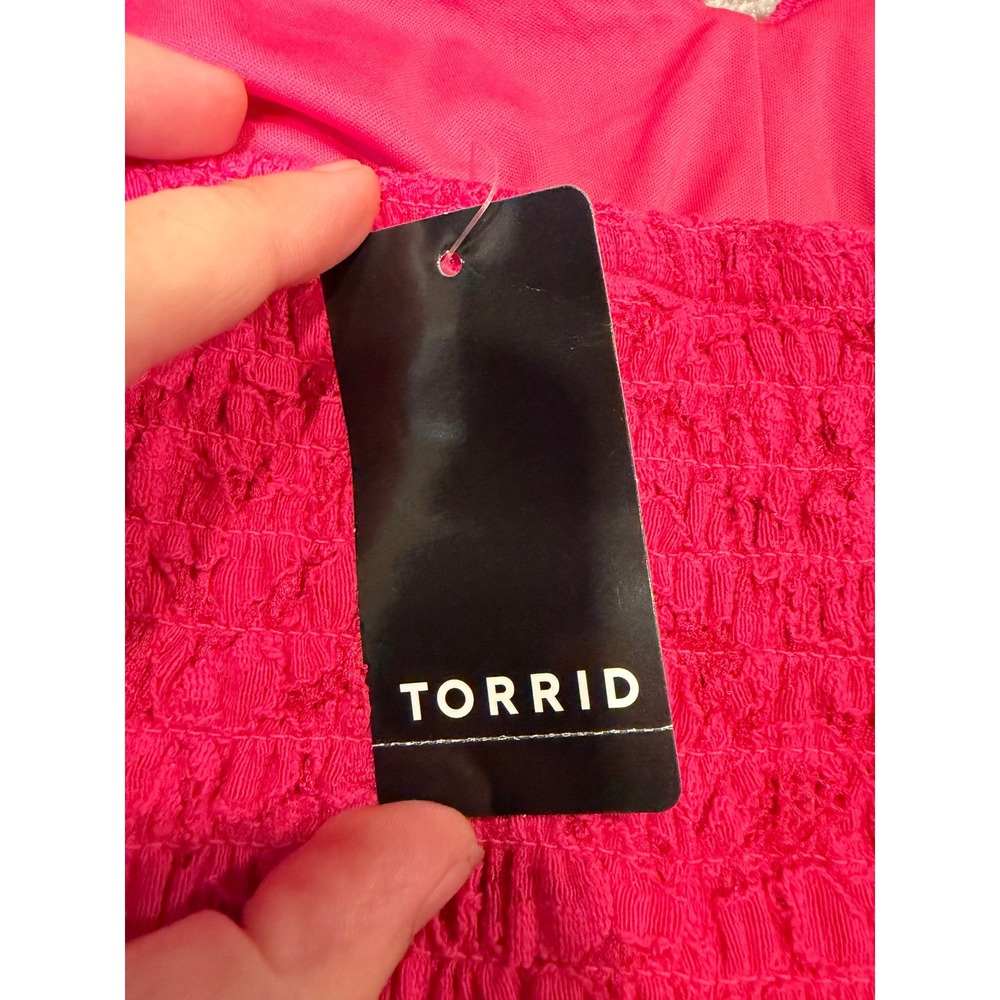 Torrid Lace Smocked Crop Top Pink Peacock Floral Adjustable Straps M/L NWT - Picture 4 of 7